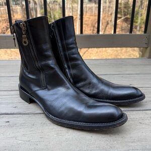 Damy black leather double zip boots made in Italy size 45